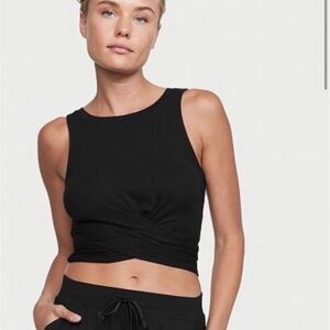NWT HEAVENLY BY VICTORIA SECRET BLACK RIBBED CROP TANK TOP SIZE SMALL
